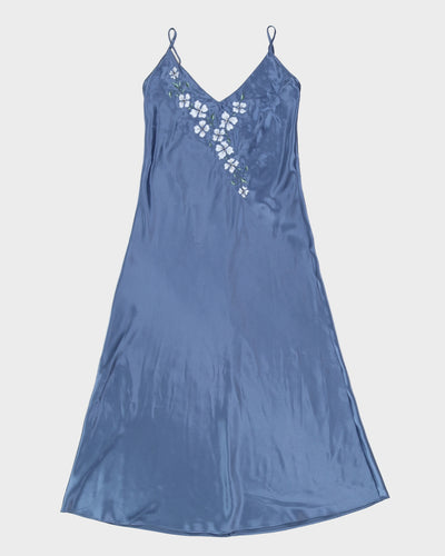 Vintage 1990s Blue Floral Maxi Slip Dress - S
