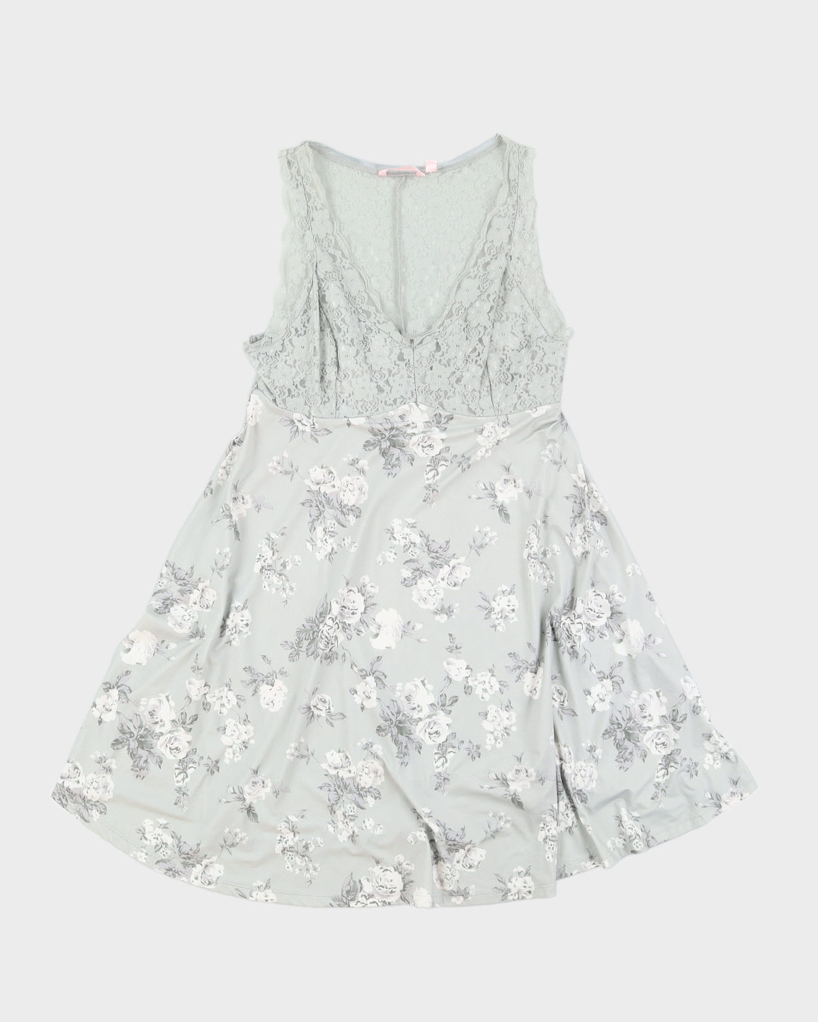 Grey Floral and Lace Slip Dress - M