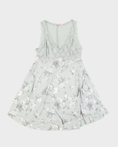 Grey Floral and Lace Slip Dress - M