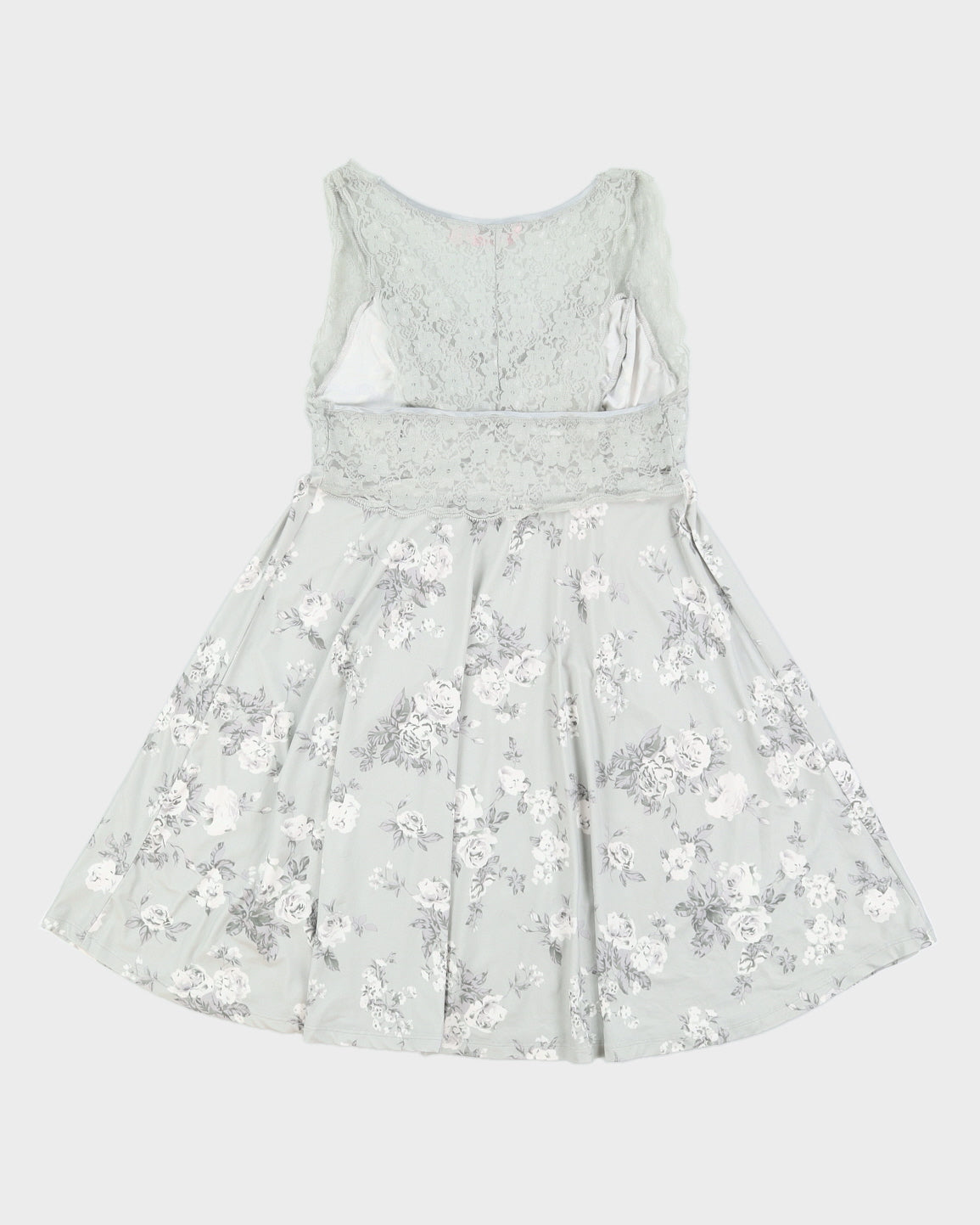 Grey Floral and Lace Slip Dress - M