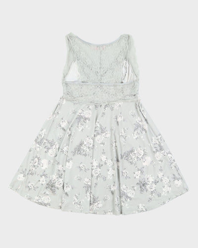 Grey Floral and Lace Slip Dress - M