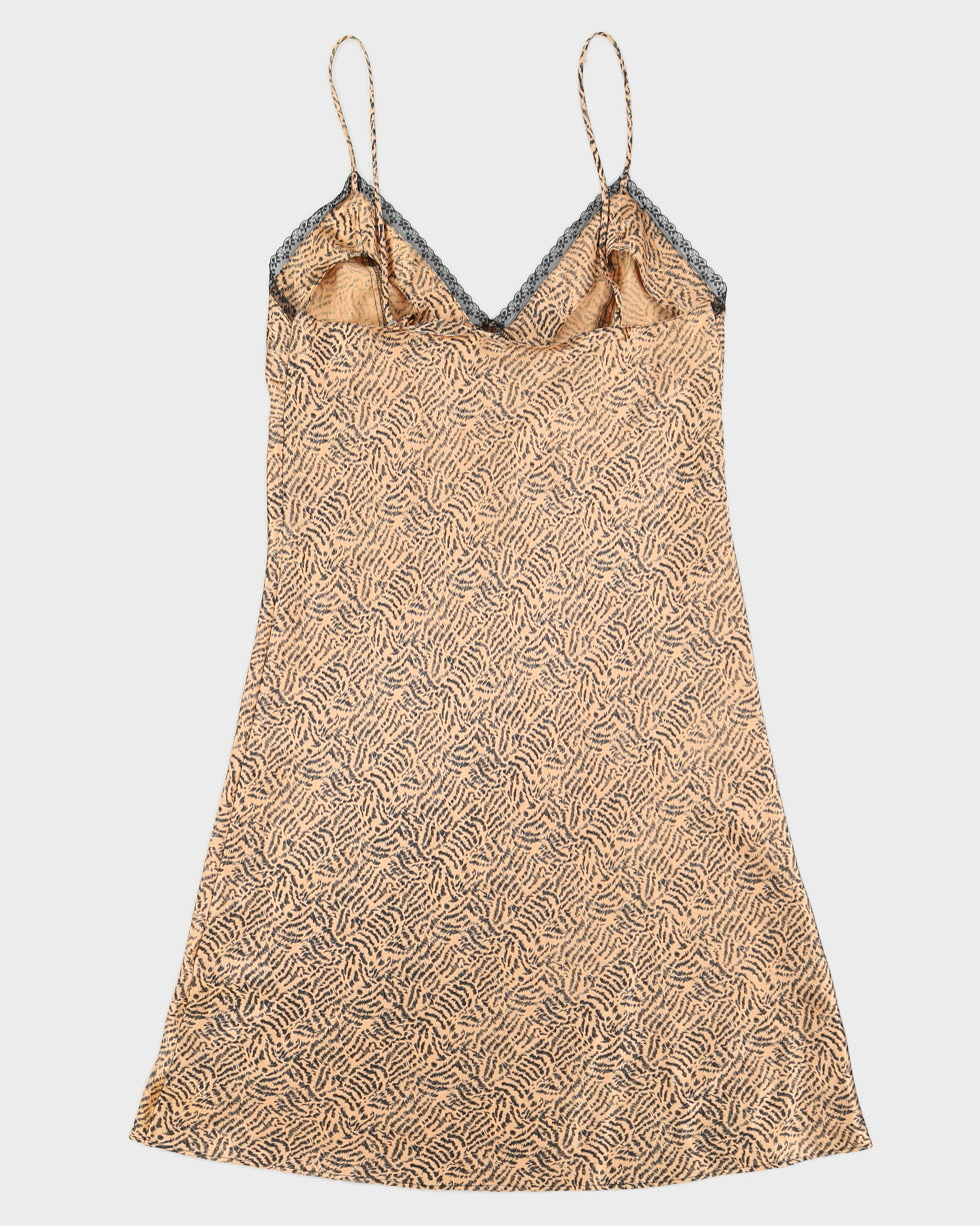 Vintage 1990s Gold and Black Animal Print Slip Dress - S