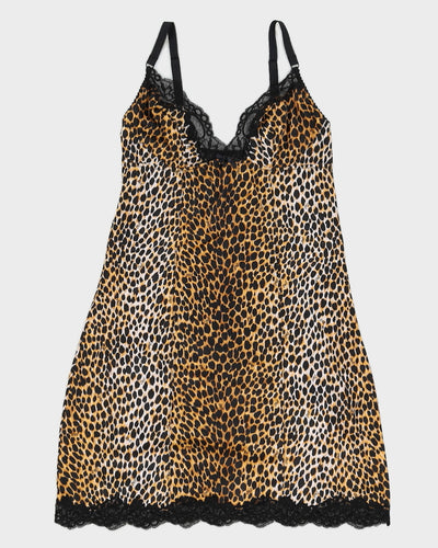 Vintage 1990s Bodycon Animal Print Lace Slip Dress - XS