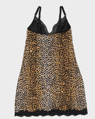 Vintage 1990s Bodycon Animal Print Lace Slip Dress - XS