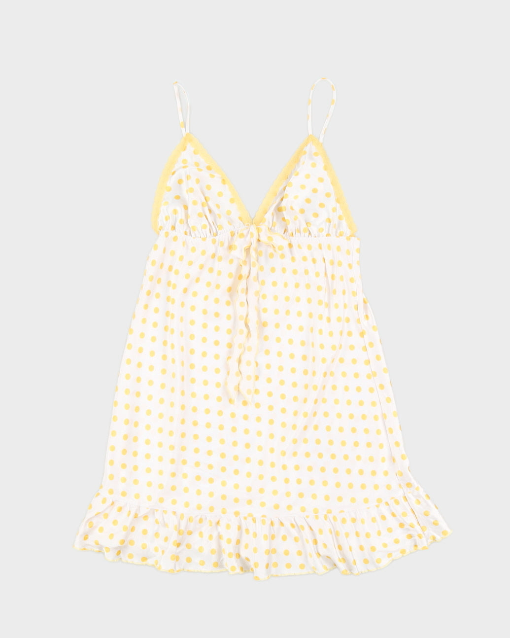 Victoria's Secret Y2K Spring Yellow and White Polka Dot Babydoll Slip Dress - M
