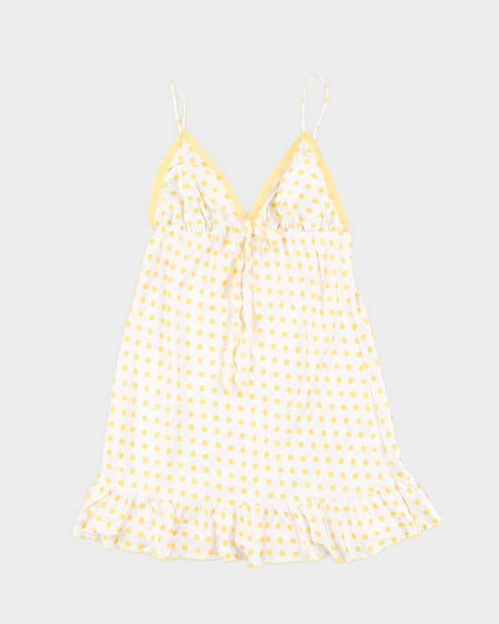 Victoria's Secret Y2K Spring Yellow and White Polka Dot Babydoll Slip Dress - M