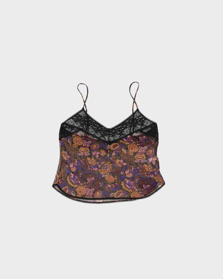 Vintage 1990s Purple and Black Floral Oscar de la Renta Cami - M