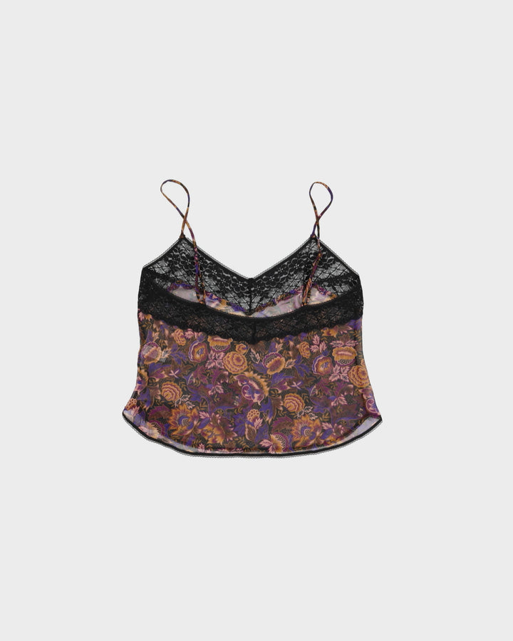 Vintage 1990s Purple and Black Floral Oscar de la Renta Cami - M