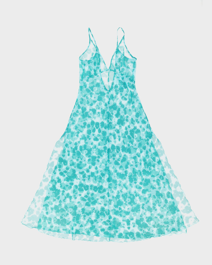 Turquoise Green Floral Sheer Maxi Slip Dress - L