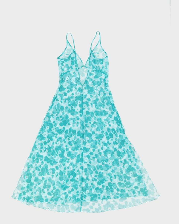 Turquoise Green Floral Sheer Maxi Slip Dress - L