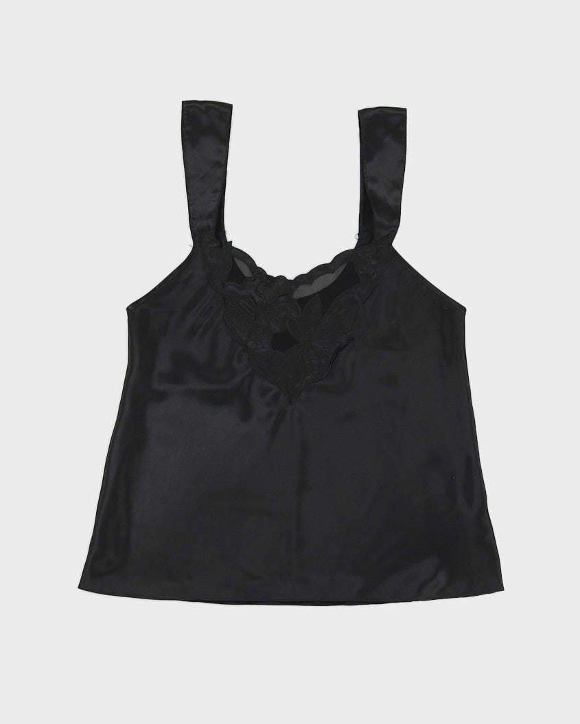 1990s Black Embroidered Camisole - S
