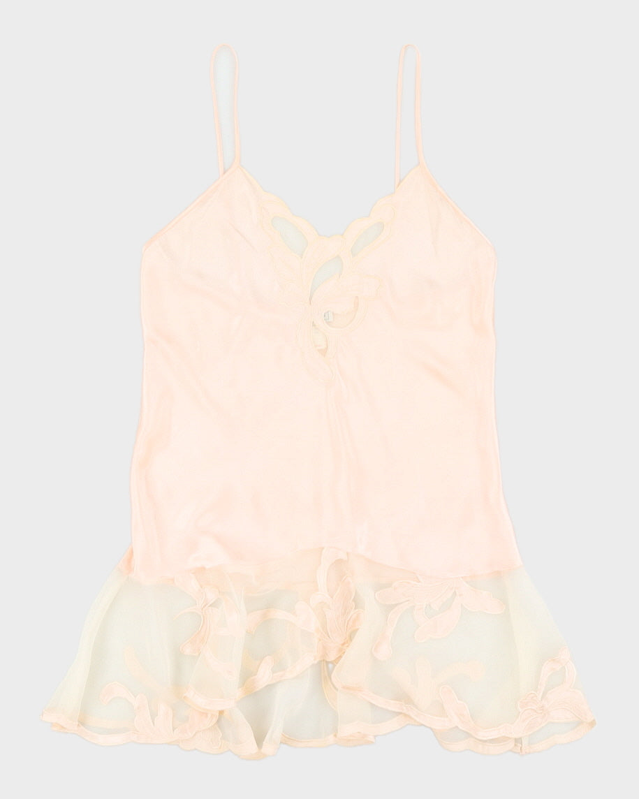 1990s Peach Lace Detailed Slip Dress - S