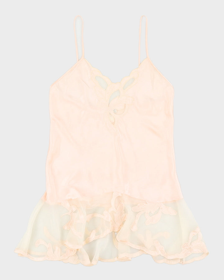 1990s Peach Lace Detailed Slip Dress - S