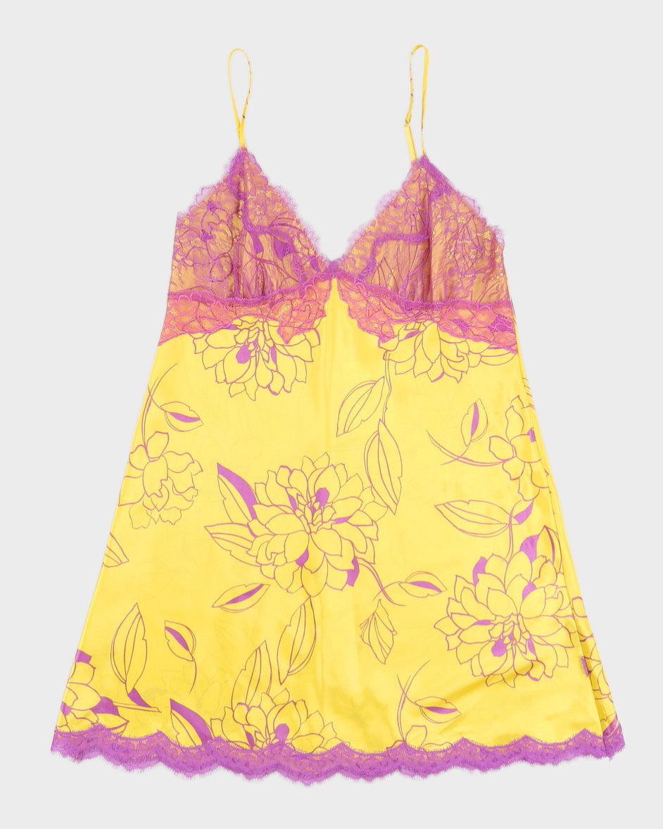 Yellow With Lilac Lace Slip Dress - S