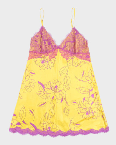 Yellow With Lilac Lace Slip Dress - S