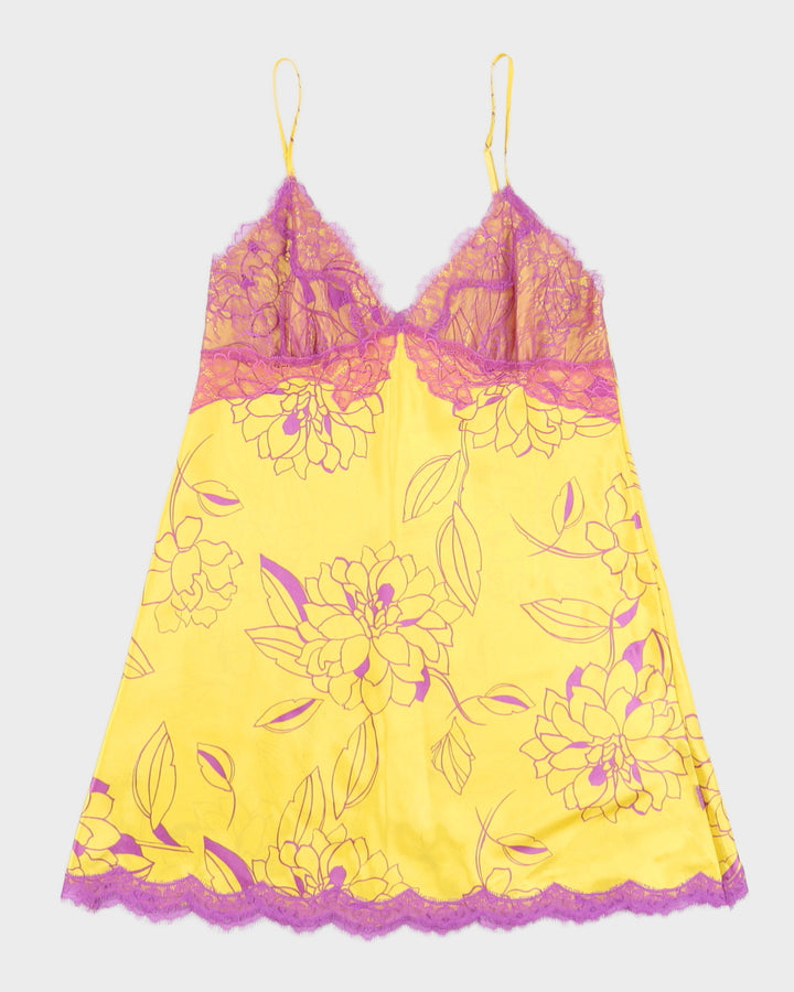 Yellow With Lilac Lace Slip Dress - S