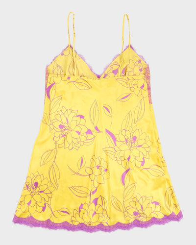 Yellow With Lilac Lace Slip Dress - S