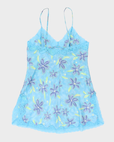 Y2K Blue Floral Slip Dress - M