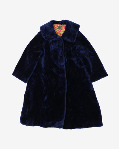 Navy Blue Faux Fur Coat