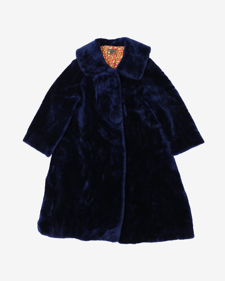 Navy Blue Faux Fur Coat