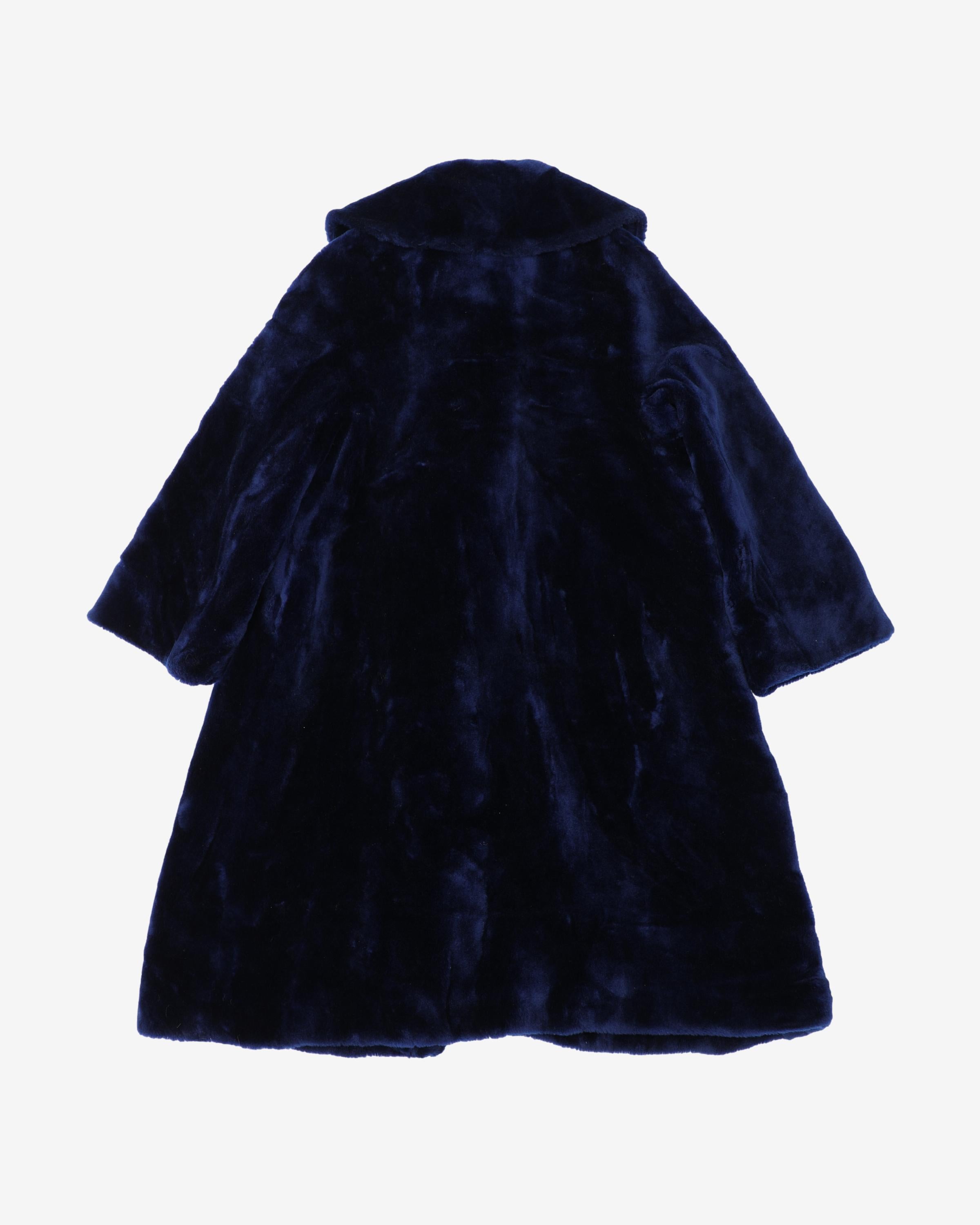 Navy Blue Faux Fur Coat