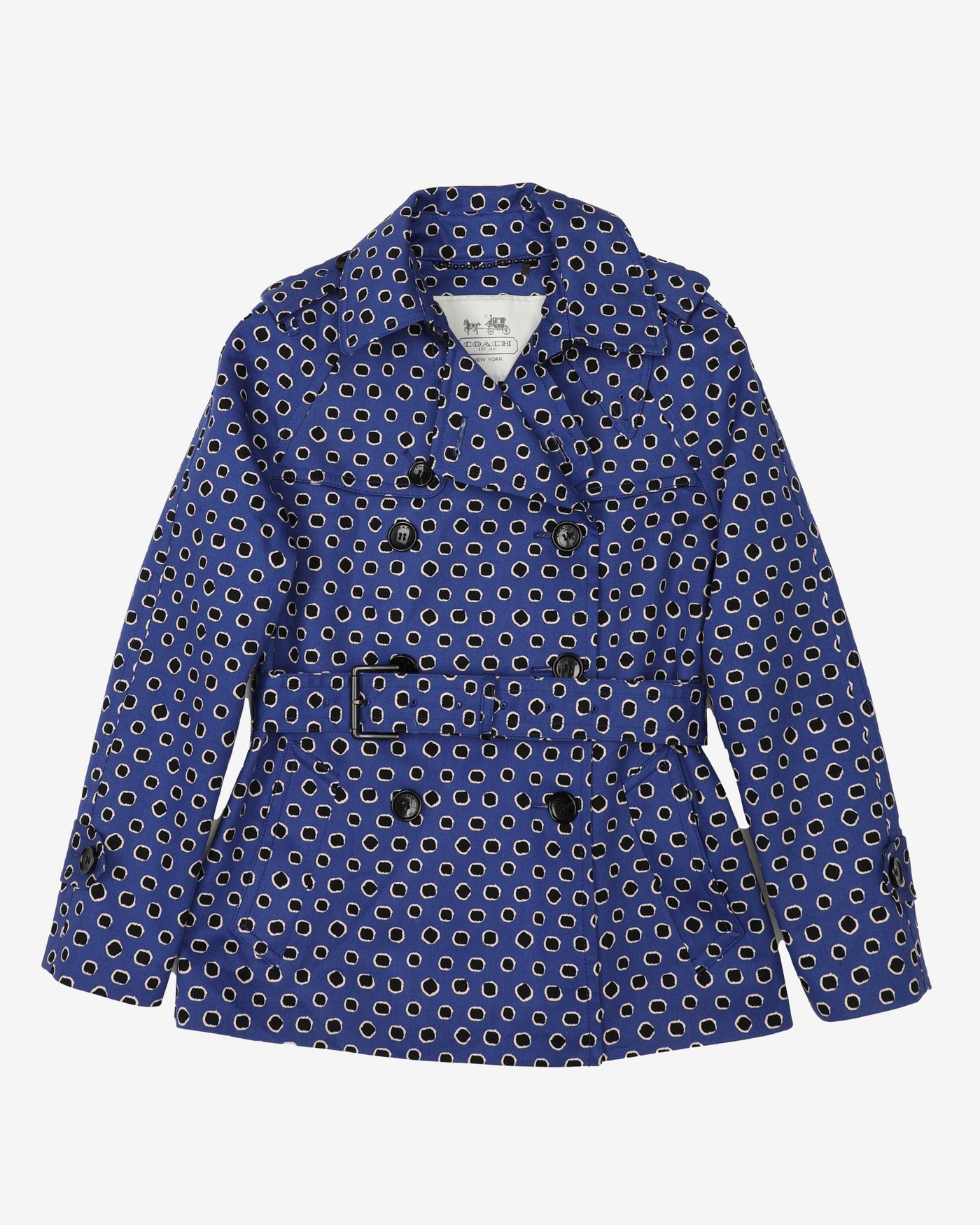 Coach Blue Patterned Mac Style Jacket - S