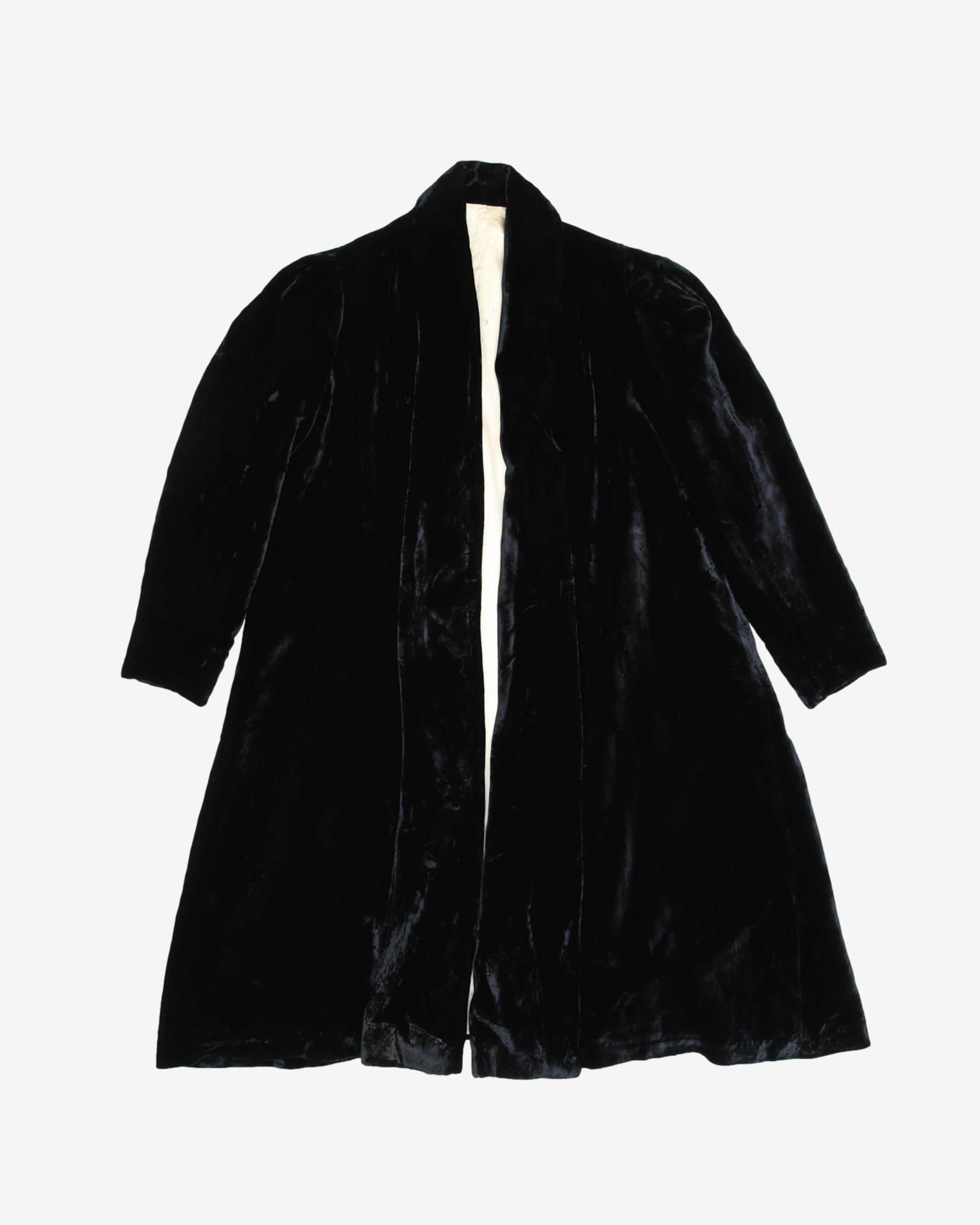 1940s Black Silk Velvet Evening Coat