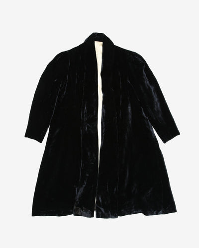 1940s Black Silk Velvet Evening Coat