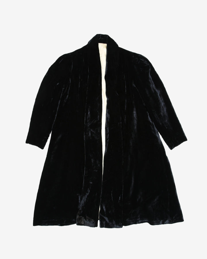 1940s Black Silk Velvet Evening Coat
