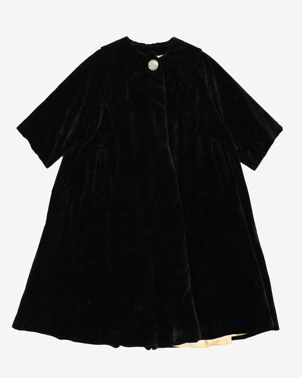 1950s Black Velvet A-line Swagger Evening Coat
