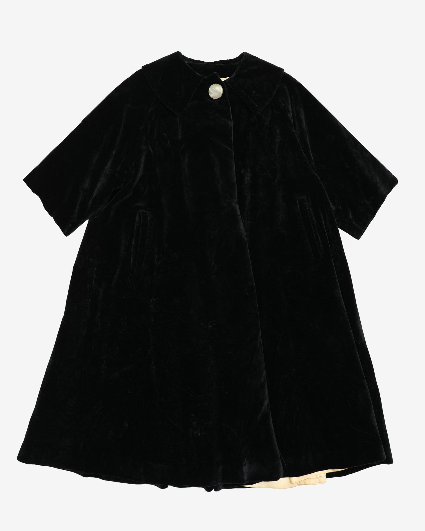 1950s Black Velvet A-line Swagger Evening Coat