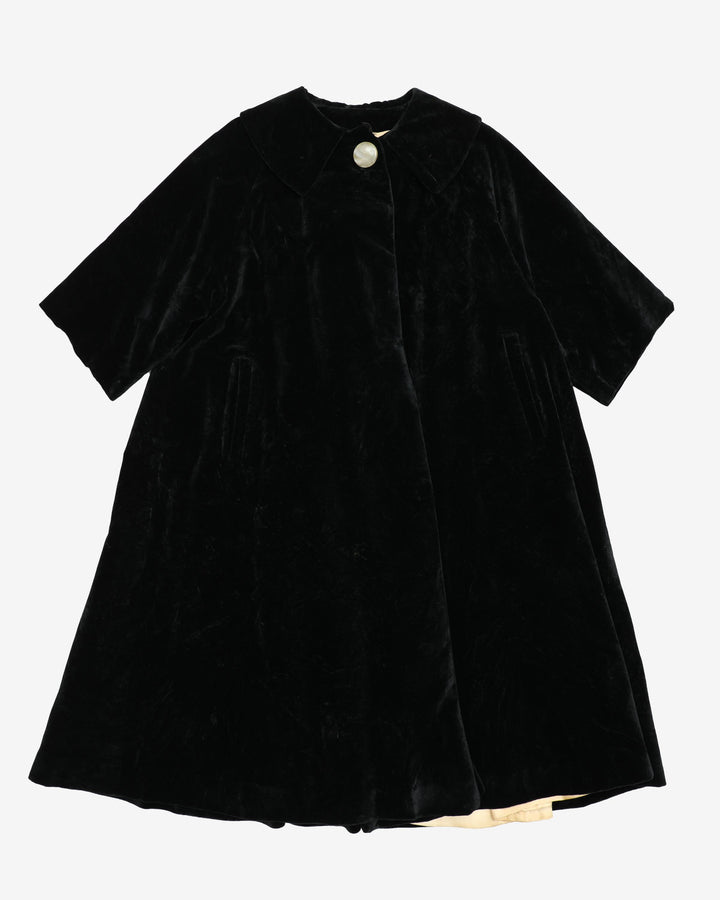 1950s Black Velvet A-line Swagger Evening Coat
