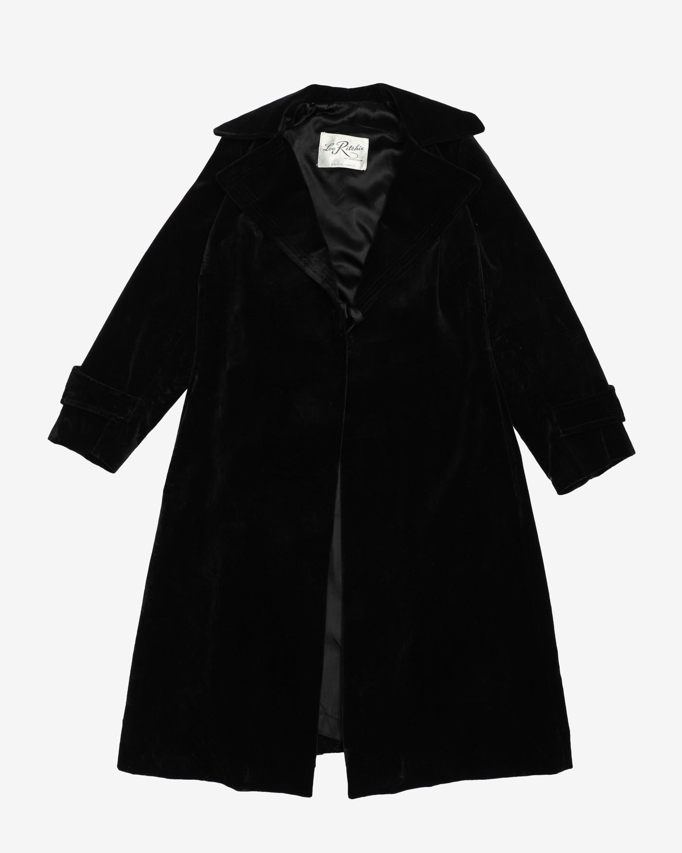 1970s Black Velvet Belted Overcoat
