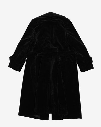 1970s Black Velvet Belted Overcoat