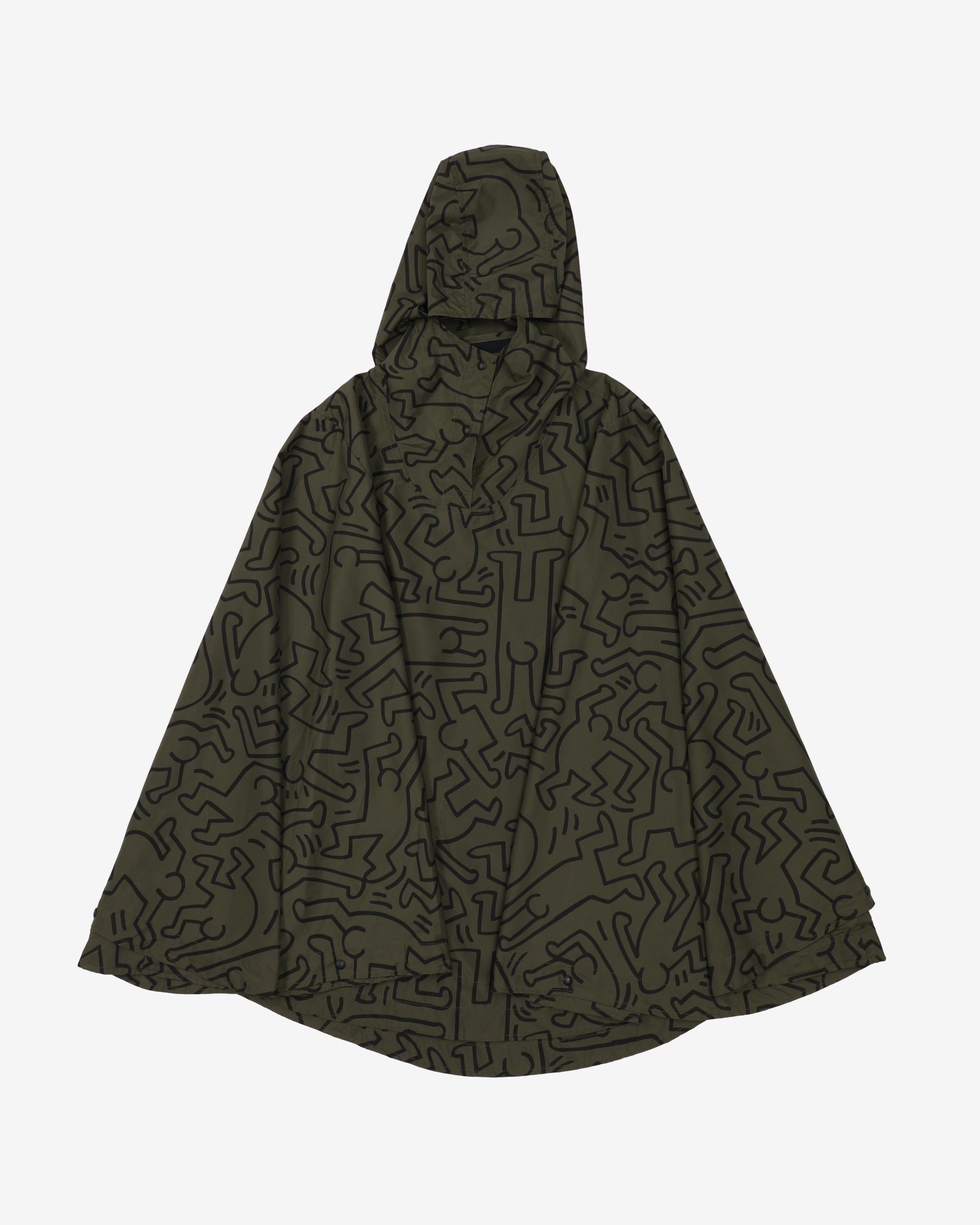 Herschel Green Patterned Hooded Rain Poncho - S