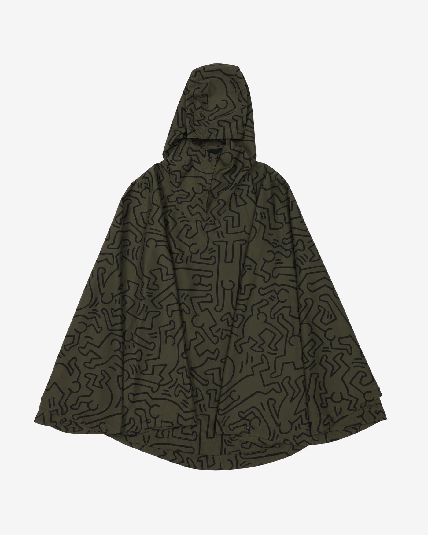 Herschel Green Patterned Hooded Rain Poncho - S