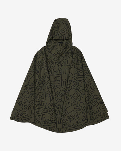Herschel Green Patterned Hooded Rain Poncho - S