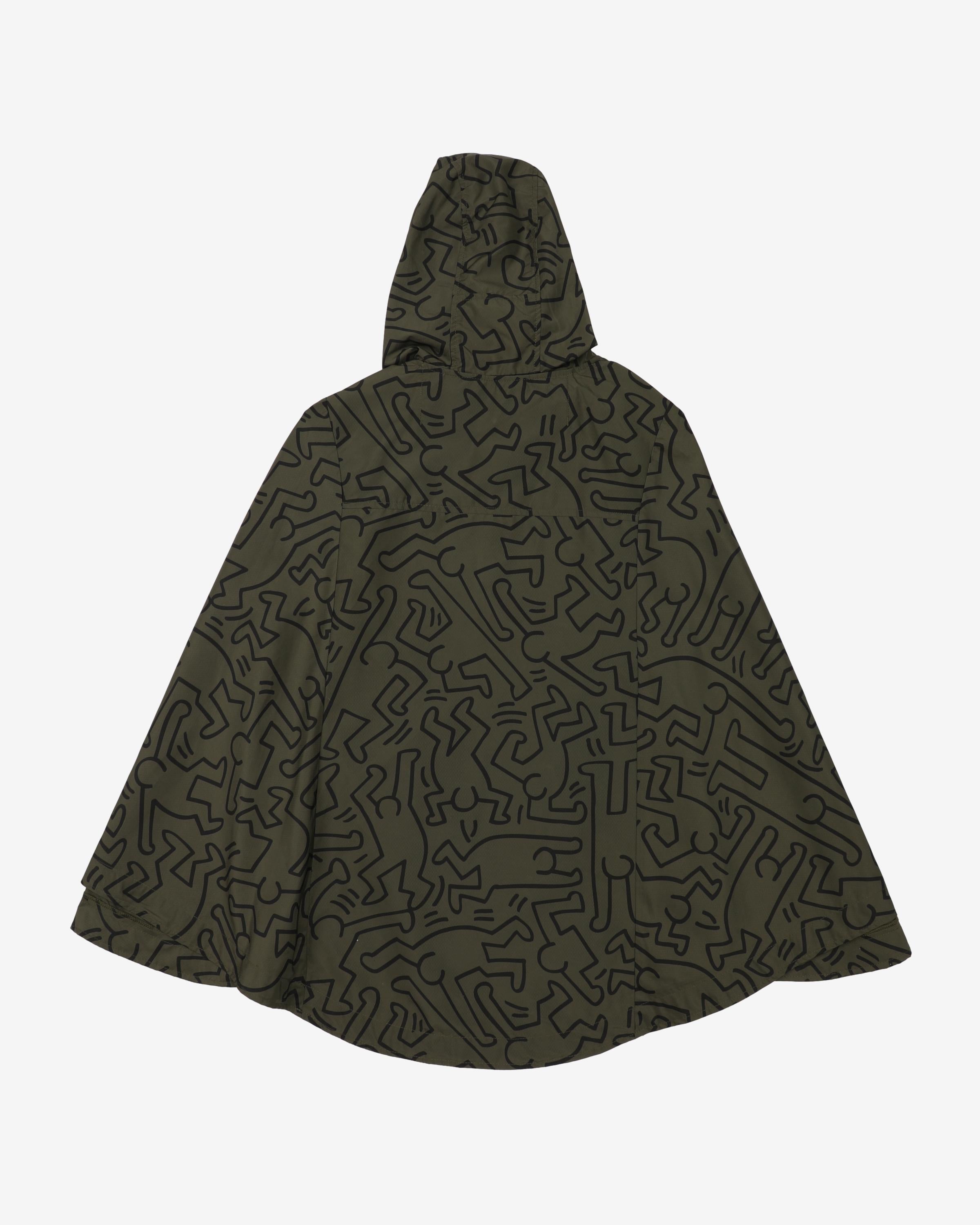 Herschel Green Patterned Hooded Rain Poncho - S