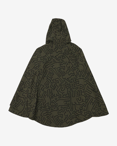 Herschel Green Patterned Hooded Rain Poncho - S