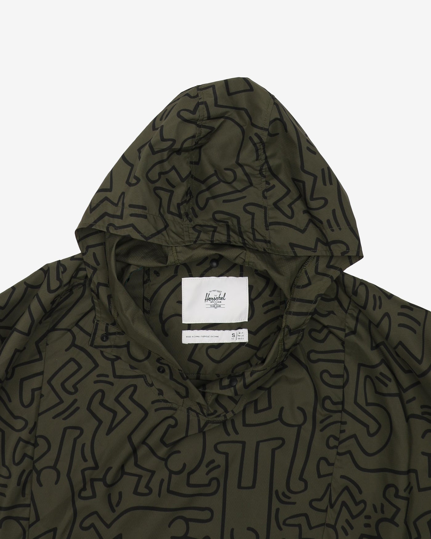 Herschel Green Patterned Hooded Rain Poncho - S
