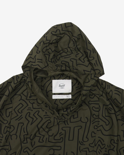 Herschel Green Patterned Hooded Rain Poncho - S