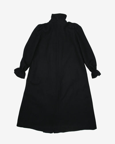 Black Wool With A Frilled Collar Overcoat - S