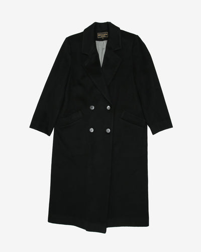 Black Wool With Double-Breasted Fastening Overcoat - M