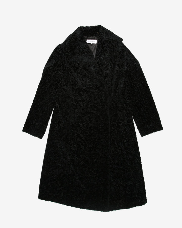 Calvin Klein Black Faux Fur Overcoat - S