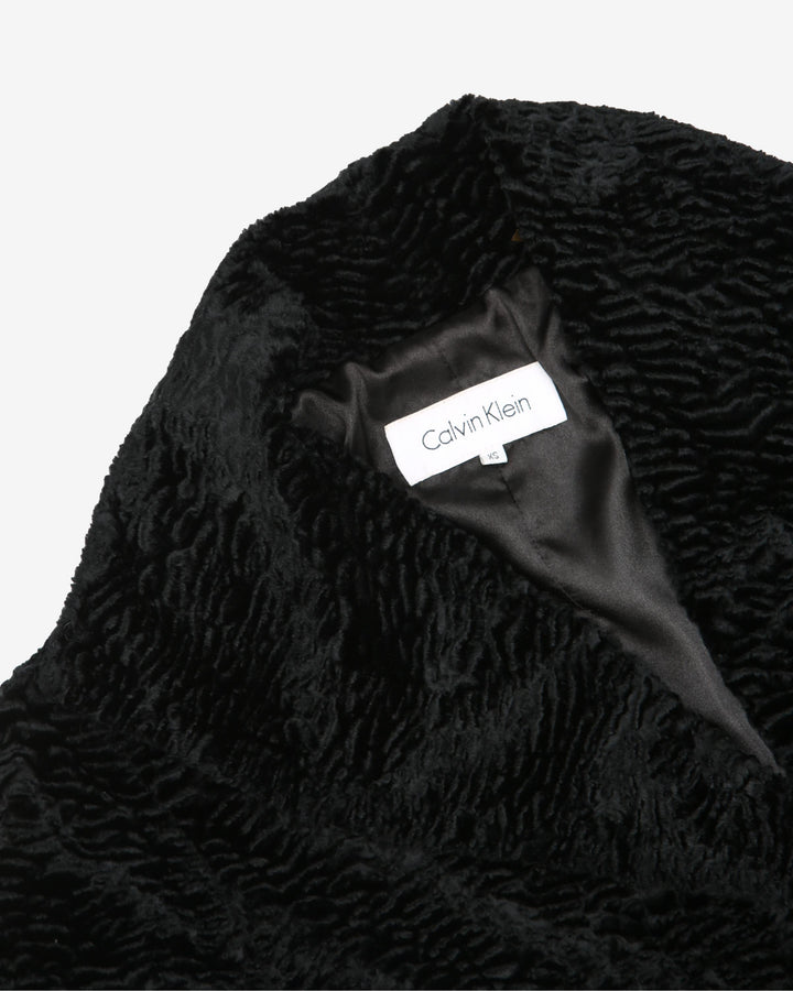 Calvin Klein Black Faux Fur Overcoat - S