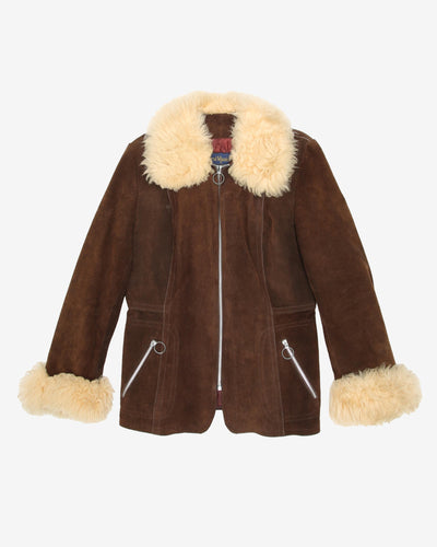 1970s Suede With Sheepskin Fur Collar Jacket - M