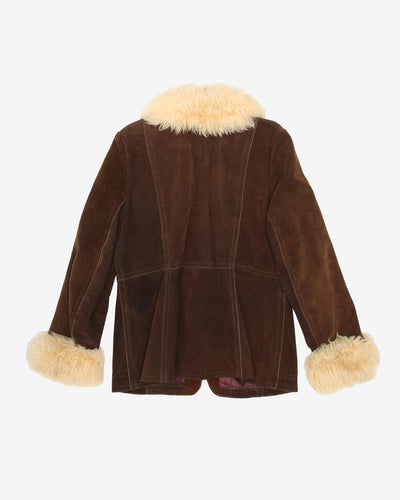 1970s Suede With Sheepskin Fur Collar Jacket - M
