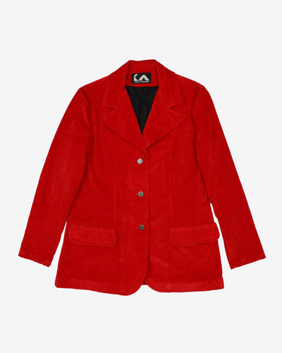 1970s Red Velvet Blazer Jacket - S