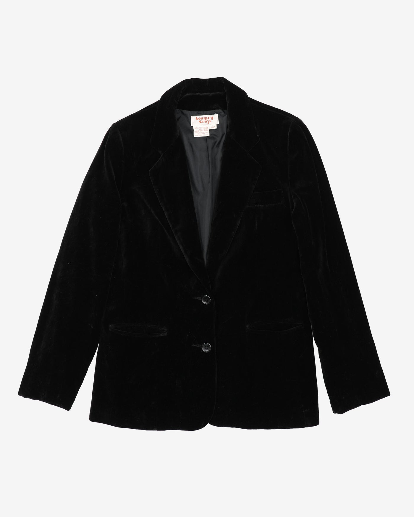 1970s Black Velvet Blazer Jacket - S