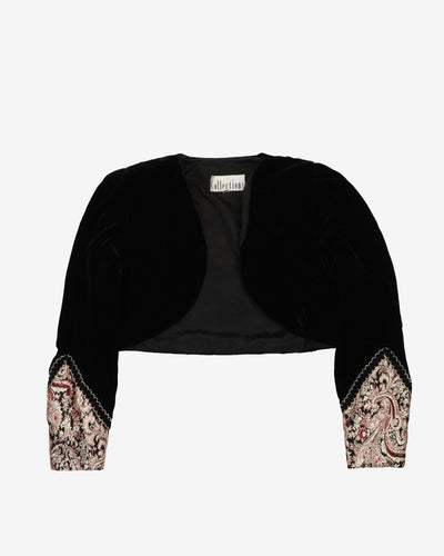 1990s Velvet Bolero With Gold Brocade Cuffs - S